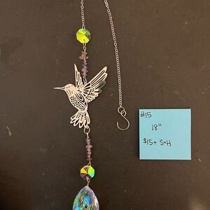 Silver Hummingbird Suncatcher with Crystal Accents